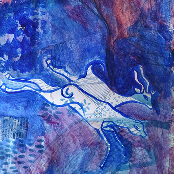 Jardin Majorelle Blue. Watercolour and collage on paper. 15cm x 21cm